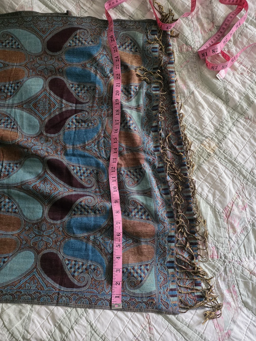 pashmina Teal, Plum & Brown Paisley Fringe Scarf
